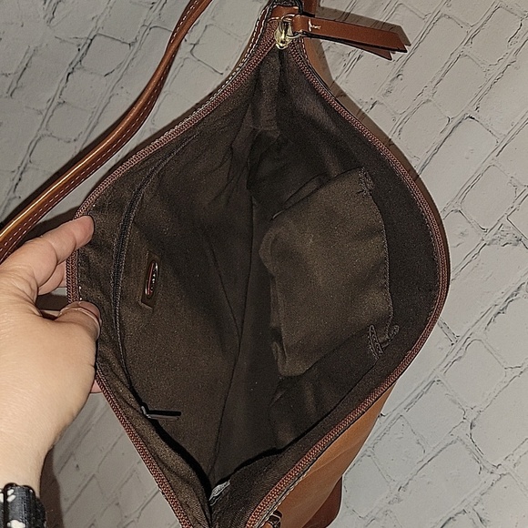 Talbots Two-tone Brown Leather Hobo Shoulder Bag - Picture 4 of 8